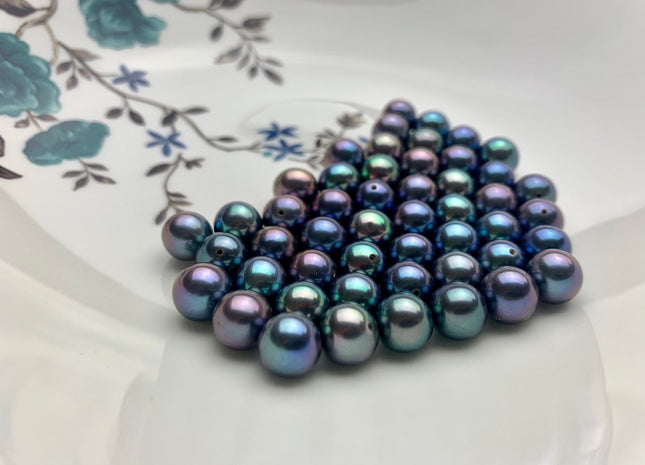 One Piece AAAAA 8-9 mm Top Quality High Luster Half Drilled Round Peacock Freshwater Pearls Genuine Round Freshwater Pearls #P1154