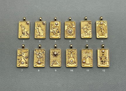 Arcana Tarot Card Charms for Necklace, 18K Gold Filled Charm Pendant With CZ, Antique Charms for Jewelry Making, One Piece #CR0001