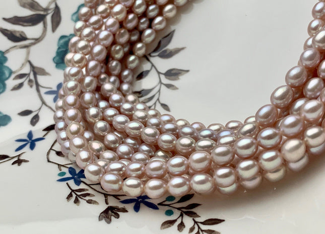 5x6 mm AAA Natural Mauve Pink Rice Freshwater Pearl Beads Genuine Mauve Pink Rice Freshwater Pearls 65 Pieces #P1474