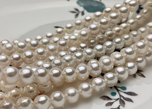 6-6.5mm AAA Extra Shiny Natural White Round Freshwater Pearl Genuine Natural Pearl Bead High Luster White Bridal Pearls 69 Beads #P1603