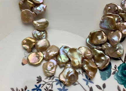 One-Of-A-Kind 16x18-20 mm AAA Rare Keshi Freshwater Pearl Beads Genuine Natural Champagne Seaweed Color Freshwater Keshi Pearls #1861