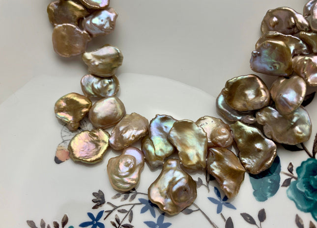 One-Of-A-Kind 16x18-20 mm AAA Rare Keshi Freshwater Pearl Beads Genuine Natural Champagne Seaweed Color Freshwater Keshi Pearls #1861