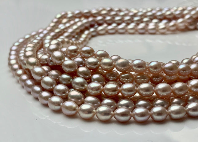 5x6 mm AAA Natural Mauve Pink Rice Freshwater Pearl Beads Genuine Mauve Pink Rice Freshwater Pearls 65 Pieces #P1474