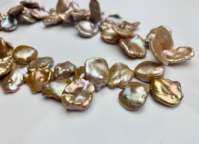 One-Of-A-Kind 16x18-20 mm AAA Rare Keshi Freshwater Pearl Beads Genuine Natural Champagne Seaweed Color Freshwater Keshi Pearls #1861