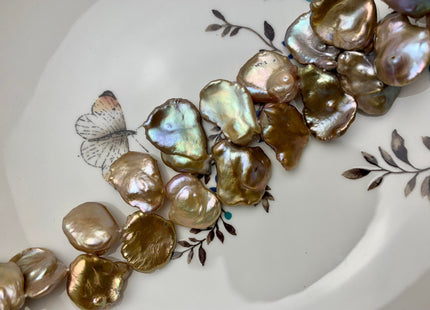 One-Of-A-Kind 16x18-20 mm AAA Rare Keshi Freshwater Pearl Beads Genuine Natural Champagne Seaweed Color Freshwater Keshi Pearls #1861