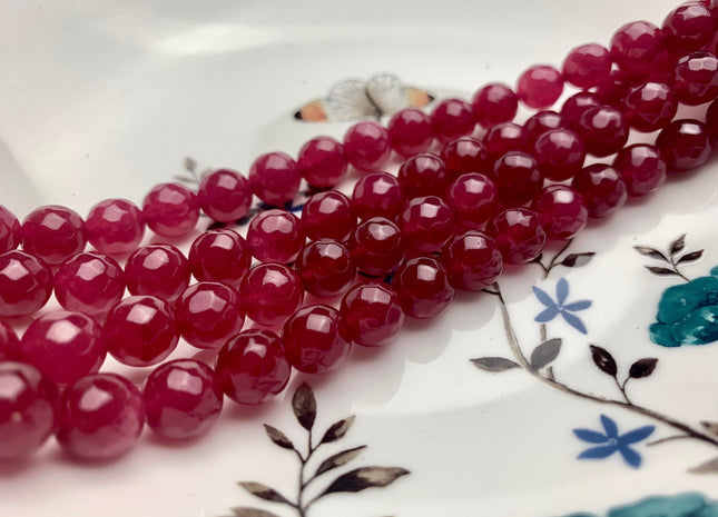 BEST DEAL 10 mm Faceted Round Fire Agate Gemstone Beads Heat Treated Ruby Pink Color Natural Agate 15.5 Inches Strand #2660