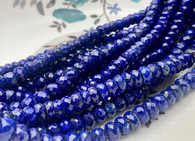 6mm 7mm 8mm 9mm 10mm AAA 100% All Natural Faceted Rondelle Lapis Lazuli Gemstone Beads Natural Blue Top Quality Lapis Beads 8 Inches #3726