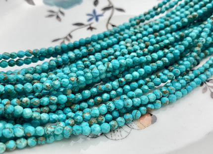 3.5 mm Faceted Round Turquoise Beads 15.5 Inches Strand #2613
