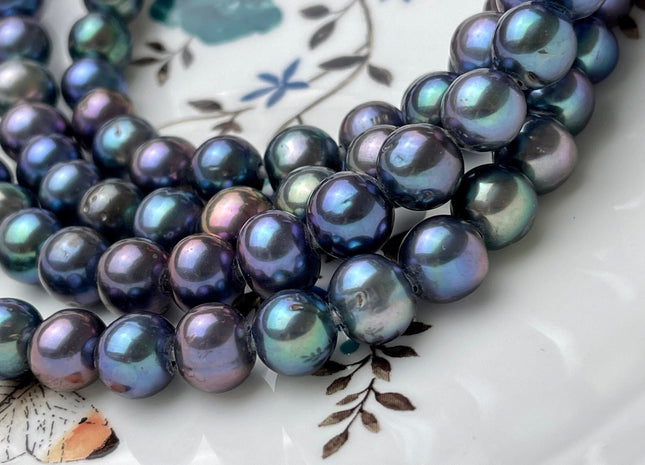 10-11 mm AA Half Strand Large Hole Potato Peacock Genuine Freshwater Pearl Beads Hole Size 2.2 mm Large Hole Peacock Pearl Beads #636