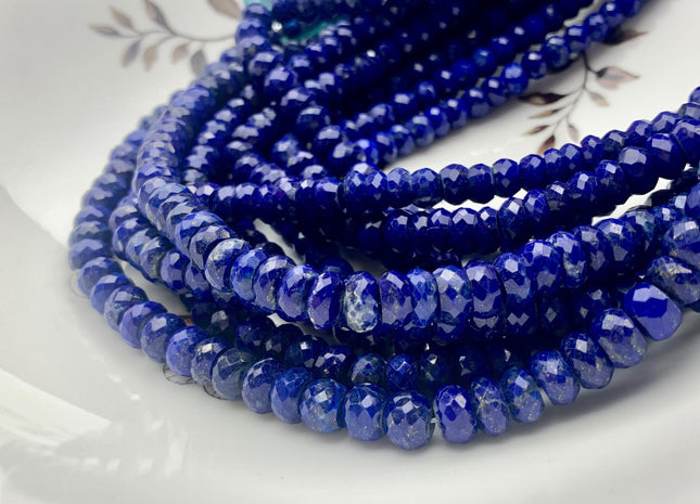 6mm 7mm 8mm 9mm 10mm AAA 100% All Natural Faceted Rondelle Lapis Lazuli Gemstone Beads Natural Blue Top Quality Lapis Beads 8 Inches #3726