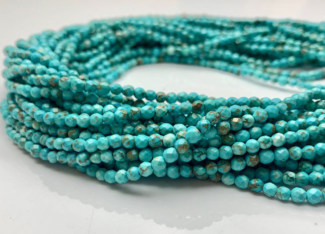3.5 mm Faceted Round Turquoise Beads 15.5 Inches Strand #2613