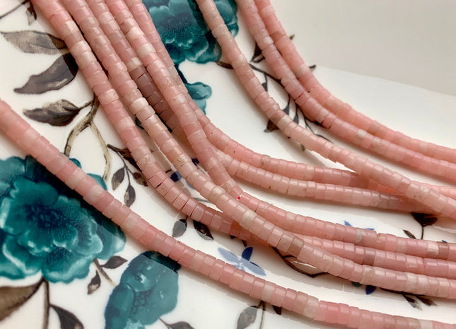 4 mm Natural Pink Peru Opal Smooth Heishi Tyre Gemstone Beads Genuine Pink Peruvian Opal Beads 15 Inches Strand #3810
