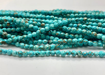 3.5 mm Faceted Round Turquoise Beads 15.5 Inches Strand #2613