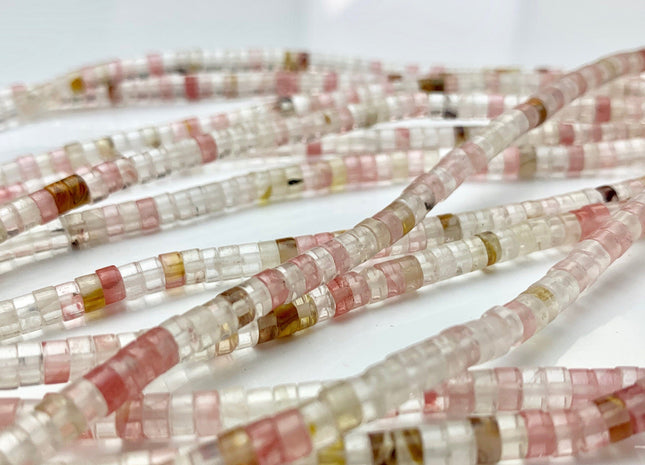 2x4mm Natural Multi Watermelon Color Quartz Heishi Rondelle Shape Genuine Quartz Discs Gemstone Loose Beads 15.5 Inches Strand #3107