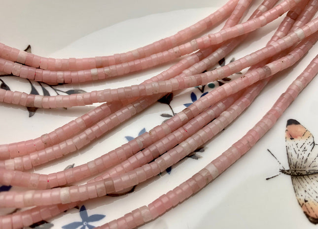 4 mm Natural Pink Peru Opal Smooth Heishi Tyre Gemstone Beads Genuine Pink Peruvian Opal Beads 15 Inches Strand #3810