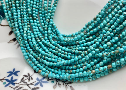 3.5 mm Faceted Round Turquoise Beads 15.5 Inches Strand #2613