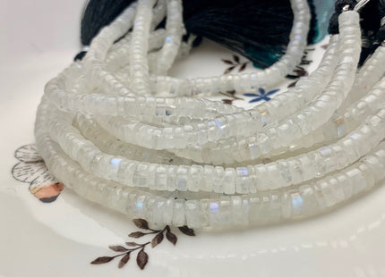 4mm 5mm 6mm 7mm 8mm 100% All Natural Smooth Heishi Rainbow Moonstone Gemstone Beads Genuine Natural Moonstone Beads 8 Inches Strand #3708