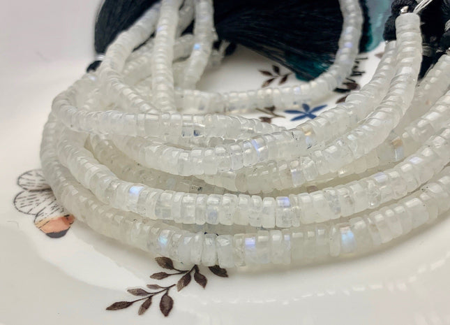 4mm 5mm 6mm 7mm 8mm 100% All Natural Smooth Heishi Rainbow Moonstone Gemstone Beads Genuine Natural Moonstone Beads 8 Inches Strand #3708