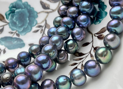 10-11 mm AA Half Strand Large Hole Potato Peacock Genuine Freshwater Pearl Beads Hole Size 1.2mm 1.5mm 2.2mm Peacock Pearl Beads #636