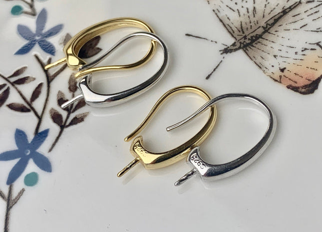 One Pair 925 Sterling Silver/Gold Simple Hook Earring Setting 925 Sterling Silver Earring Hook Findings For Half Drilled Pearls #10168