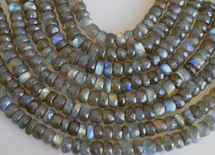 7mm 8-9mm Or 9-10mm AAA Quality Blue Flash Labradorite Beads Natural Dark Gray With Lots Blue Flash Faceted Rondelle Shape 8 inches # 2089