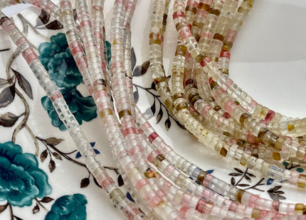 2x4mm Natural Multi Watermelon Color Quartz Heishi Rondelle Shape Genuine Quartz Discs Gemstone Loose Beads 15.5 Inches Strand #3107