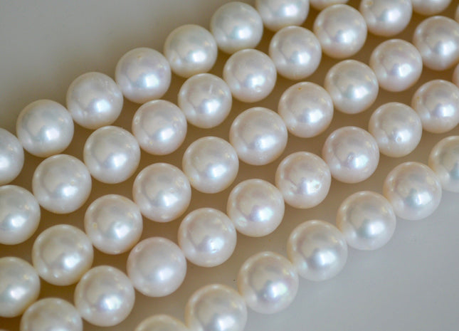 10-11mm AA Natural Semi-Round Freshwater Pearls, Genuine Natural Pearl Beads, Lustrous White Cultured Freshwater Pearls #189