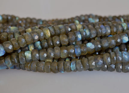 7mm 8-9mm Or 9-10mm AAA Quality Blue Flash Labradorite Beads Natural Dark Gray With Lots Blue Flash Faceted Rondelle Shape 8 inches # 2089