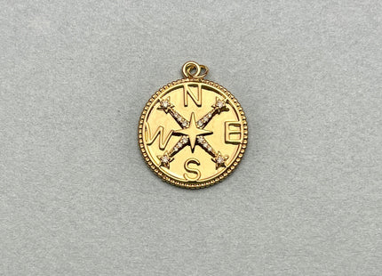 Compass Medallion Star Design Charms for Necklace Jewelry Making, 18K Gold Filled Charm Pendant With CZ Crystals, One Piece #CR0035
