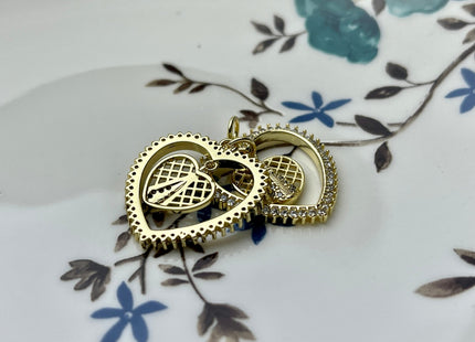 Hanging Heart Charm for Necklace Jewelry Making, 18K Gold Filled Charm Pendant With CZ, Antique Webbed Heart Charms, One Piece #CR0007