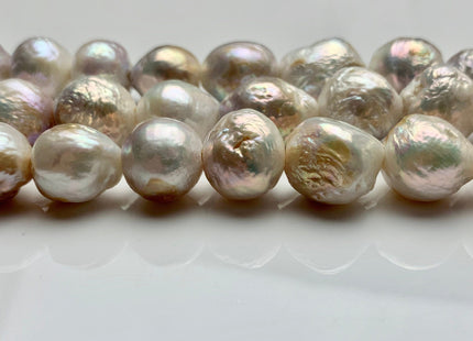 12-14.5 mm AA Half Strand Large Hole Baroque Pearl 2.2 mm Hole Natural White With Pink Champagne Color Baroque Pearl Beads #863