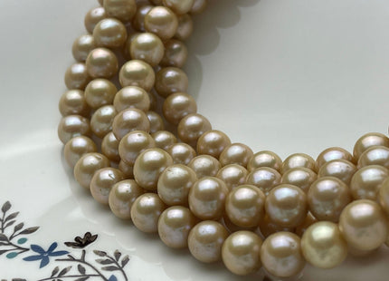 9-10 mm AAA Beige Champagne Off Round Freshwater Pearl Beads Genuine Cultured Pearl Beads Light Champagne Freshwater Pearl Beads #563