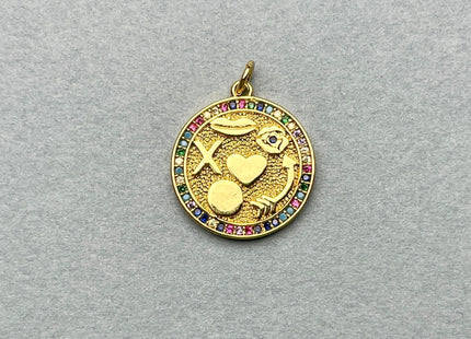 Heart Arrow X Circular Charms for Necklace, 18K Gold Filled Charm Enamel Colored Pendant With CZ, Lip Heart Charms, One Piece #CR0008