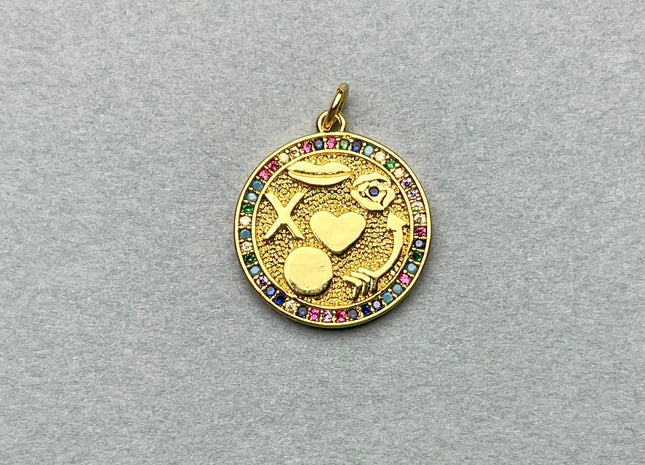 Heart Arrow X Circular Charms for Necklace, 18K Gold Filled Charm Enamel Colored Pendant With CZ, Lip Heart Charms, One Piece #CR0008
