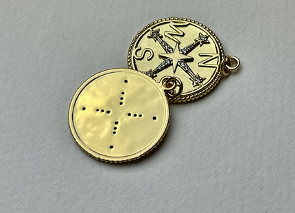 Compass Medallion Star Design Charms for Necklace Jewelry Making, 18K Gold Filled Charm Pendant With CZ Crystals, One Piece #CR0035