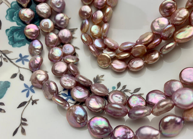 11-12 mm AAAA Natural Dark Mauve Purple Pink Thick Coin Freshwater Pearl Genuine High Luster Quality Freshwater Coin Pearl 33 Pieces #P1330