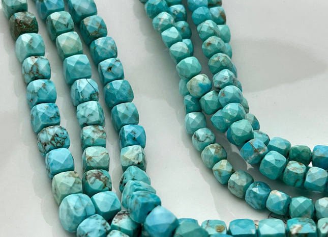 5mm 6mm Micro Faceted Cube Dice Square Shape Multi Blue Turquoise Blue Brown Color Gemstone Beads 15.5 Inches #4030