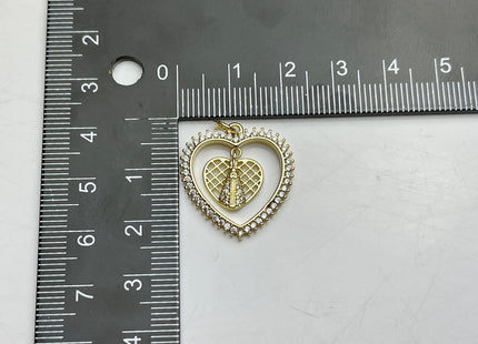 Hanging Heart Charm for Necklace Jewelry Making, 18K Gold Filled Charm Pendant With CZ, Antique Webbed Heart Charms, One Piece #CR0007