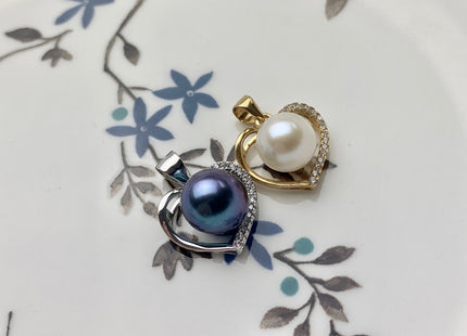 One Piece 925 Sterling Silver/Gold Pendant Setting Findings For Half Drilled Pearls Small Heart Design Pearl Mounting DIY Jewelry #10194
