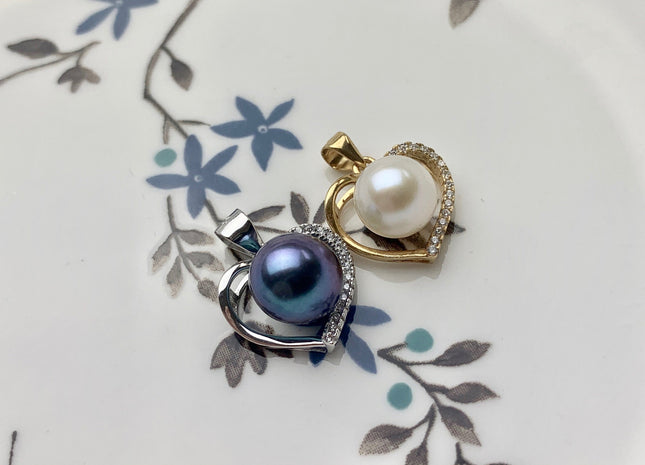One Piece 925 Sterling Silver/Gold Pendant Setting Findings For Half Drilled Pearls Small Heart Design Pearl Mounting DIY Jewelry #10194