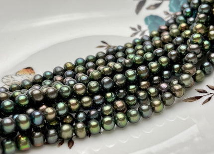 5-6 mm Dark Forest Green Color Potato Freshwater Pearl Beads Genuine Cultured Freshwater Pearl Beads Forest Green Potato Pearl Beads #P2107