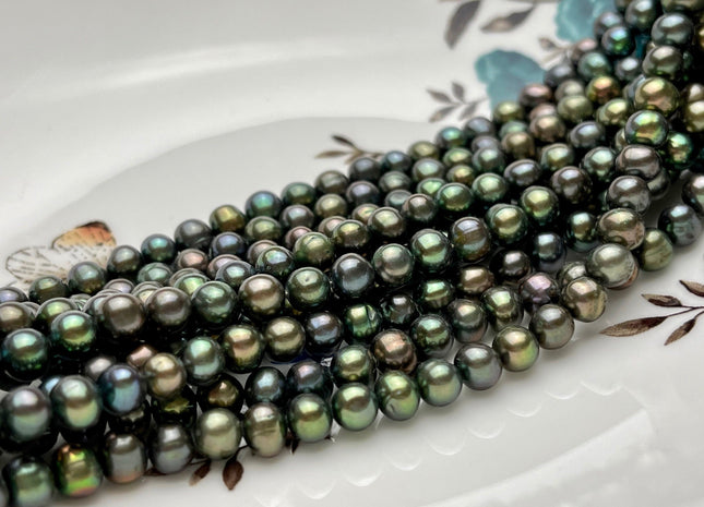5-6 mm Dark Forest Green Color Potato Freshwater Pearl Beads Genuine Cultured Freshwater Pearl Beads Forest Green Potato Pearl Beads #P2107
