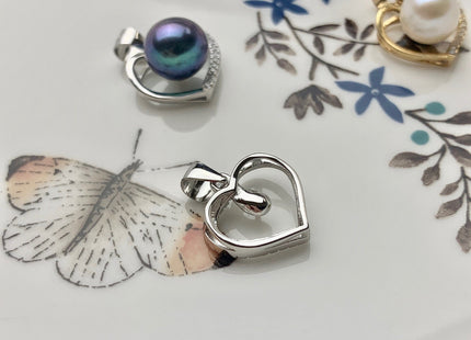 One Piece 925 Sterling Silver/Gold Pendant Setting Findings For Half Drilled Pearls Small Heart Design Pearl Mounting DIY Jewelry #10194