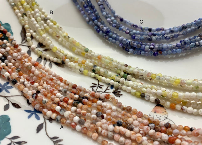 WHOLESALE 3 mm Faceted Round Agate Gemstone Beads Genuine Mixed White Green Purple Orange Blue Agate Loose Beads 15 Inches #3230