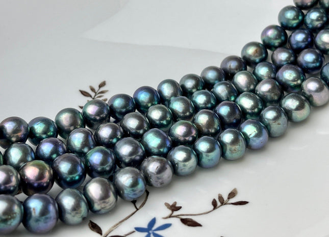 10mm AAA Large Hole Off Round Rainbow Peacock Freshwater Pearl Beads Hole Size 1.2mm 1.5mm Genuine High Quality High Luster Pearls #P2239