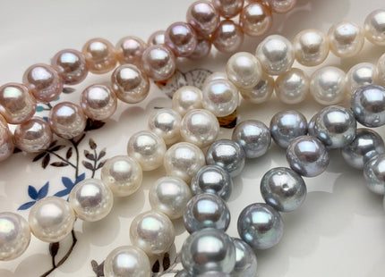 10 mm Half Strand Extra Shiny Large Hole Natural White/Pink OR Gray Round Freshwater Pearl 1.5mm 2.2mm Hole High Luster Genuine Pearls #231