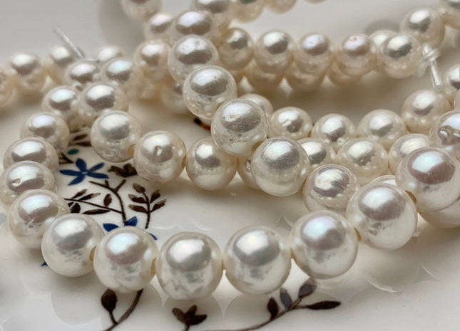 10 mm Half Strand Extra Shiny Large Hole Natural White/Pink OR Gray Round Freshwater Pearl 1.5mm 2.2mm Hole High Luster Genuine Pearls #231