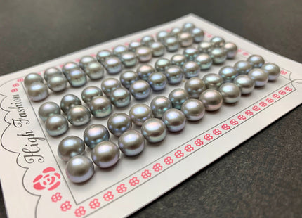 AAAA One Pair 6-8 mm Top Quality High Luster Round Button Half Drilled Freshwater Pearls Genuine Gray Color Freshwater Pearls #1623