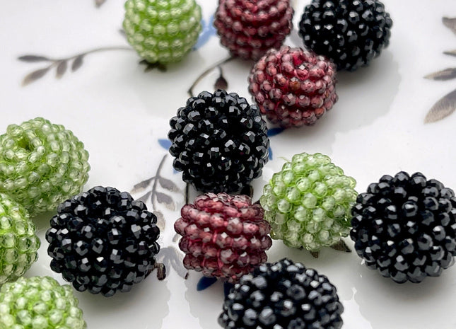 One Pieces 10x12-14 mm Beaded Flower Ball Garnet Peridot Black Spinel Gemstone Beads Genuine Tiny Natural Red Green Gemstone Beads #3780