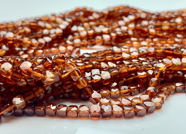 3-5mm Micro Faceted Cube Dice Square Shape Orange Hessonite Garnet Bead Genuine Diamond Cut Orange Brown Gemstone Beads 15.5 Inches #3551
